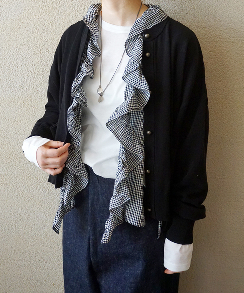 JOURNAL STANDARD LUXE（ジャーナルスタンダード　ラックス）の「ハイツイストテンジク クルーネックカーディガン（ニット/セーター・レディース・ブラック/オレンジ/ブルー/グレー・FREE）」の6枚目の写真