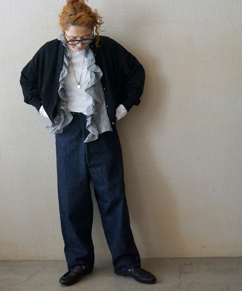 JOURNAL STANDARD LUXE（ジャーナルスタンダード　ラックス）の「ハイツイストテンジク クルーネックカーディガン（ニット/セーター・レディース・ブラック/オレンジ/ブルー/グレー・FREE）」の7枚目の写真