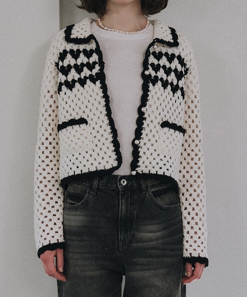 LE CIEL BLEU（ルシェルブルー）の「ハートモチーフクロシェニットジャケット / Heart-Motif Crochet Knit Jacket（ニット/セーター・レディース・ホワイト・36）」の6枚目の写真