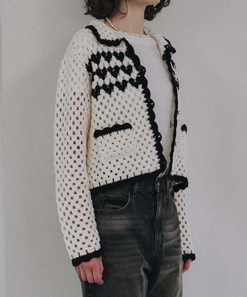 LE CIEL BLEU（ルシェルブルー）の「ハートモチーフクロシェニットジャケット / Heart-Motif Crochet Knit Jacket（ニット/セーター・レディース・ホワイト・36）」の5枚目の写真