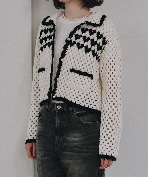 LE CIEL BLEU（ルシェルブルー）の「ハートモチーフクロシェニットジャケット / Heart-Motif Crochet Knit Jacket（ニット/セーター・レディース・ホワイト・36）」の4枚目の写真