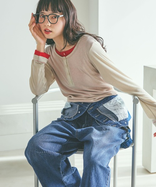 niko and...（ニコアンド）の「ヘンリーネックレイヤードＴシャツ（Tシャツ/カットソー・レディース・ベージュ/ネイビー/グレー/チャコール・FREE）」の11枚目の写真