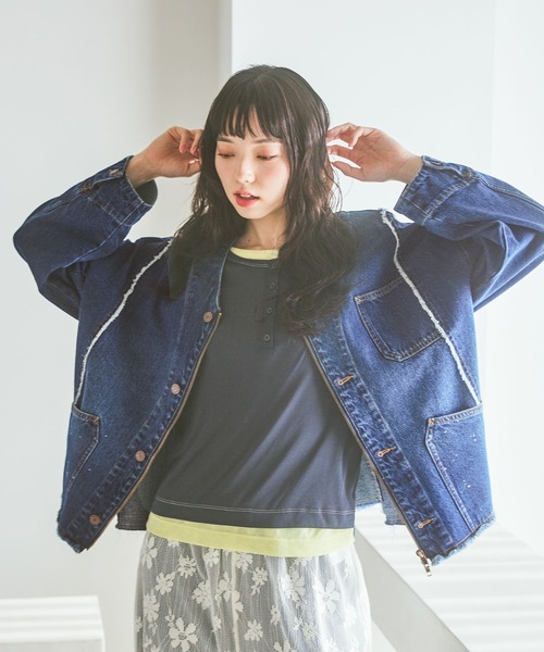 niko and...（ニコアンド）の「ヘンリーネックレイヤードＴシャツ（Tシャツ/カットソー・レディース・ベージュ/ネイビー/グレー/チャコール・FREE）」の14枚目の写真