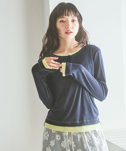 niko and...（ニコアンド）の「ヘンリーネックレイヤードＴシャツ（Tシャツ/カットソー・レディース・ベージュ/ネイビー/グレー/チャコール・FREE）」の16枚目の写真