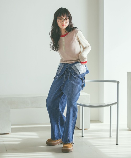 niko and...（ニコアンド）の「ヘンリーネックレイヤードＴシャツ（Tシャツ/カットソー・レディース・ベージュ/ネイビー/グレー/チャコール・FREE）」の8枚目の写真