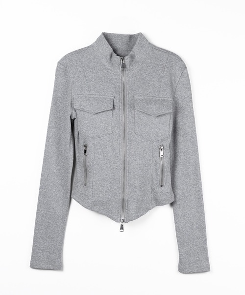 me+em select(ミームセレクト)の「【 2color 】アウトポケットダブルジップスリムリブトップス / out pocket double zip slim ribbed tops(その他トップス・レディース・ブラック/グレー・FREE)」の3枚目の写真