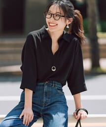 ストレッチジョーゼット スキッパー ブラウス
