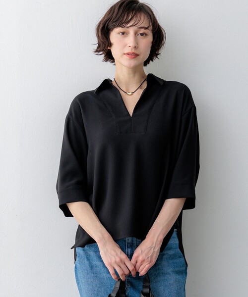 23区(ニジュウサンク)の「ストレッチジョーゼット スキッパー ブラウス(シャツ/ブラウス・レディース・ネイビー系/ダークブラウン系/ブラック系・38)」の2枚目の写真