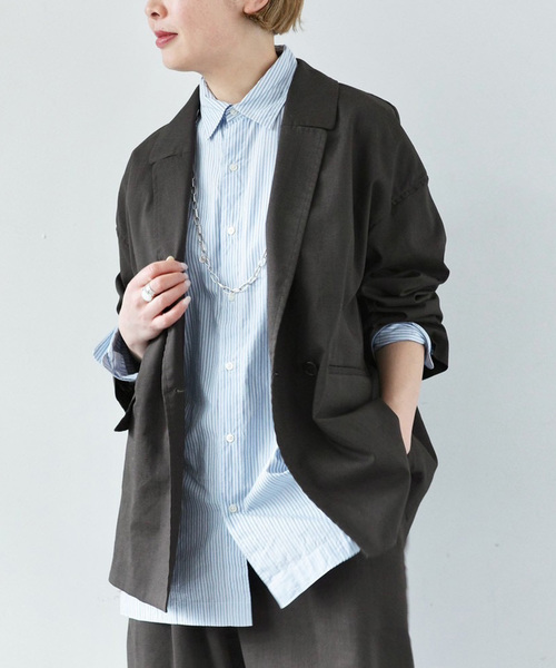 JOURNAL STANDARD LUXE(ジャーナルスタンダード ラックス)の「ラミートロピカルダブルジャケット(テーラードジャケット・レディース・ブラウン系その他/ブラック・FREE)」の1枚目の写真