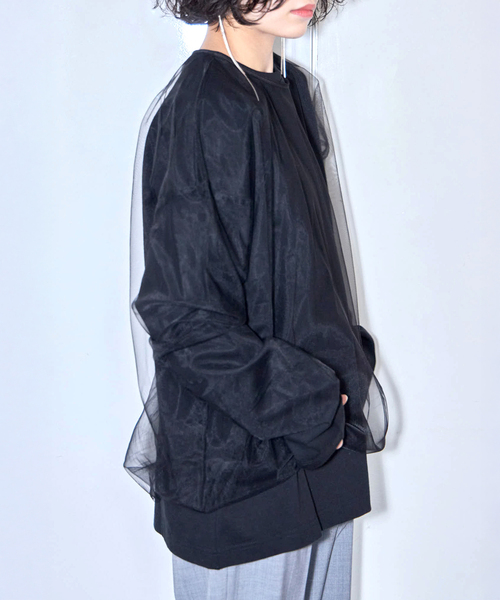 CITYSHOP（シティーショップ）の「[THE MOOD]チュール ロングTシャツ（Tシャツ/カットソー・レディース・ホワイト/ブラック・FREE）」の3枚目の写真