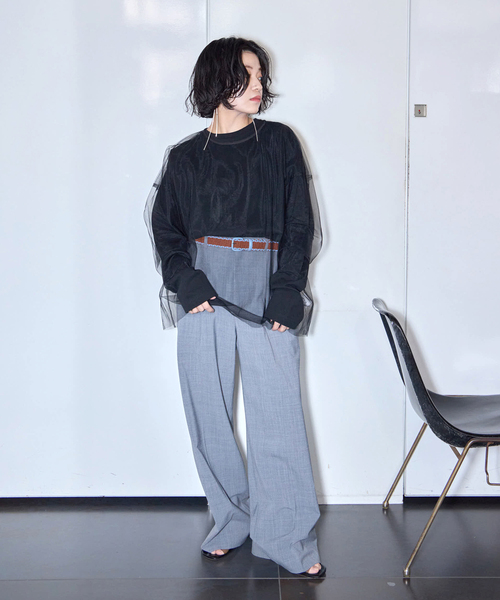 CITYSHOP（シティーショップ）の「[THE MOOD]チュール ロングTシャツ（Tシャツ/カットソー・レディース・ホワイト/ブラック・FREE）」の4枚目の写真