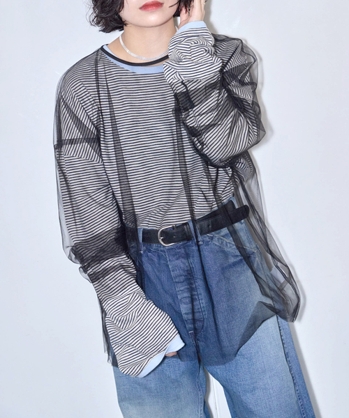 CITYSHOP（シティーショップ）の「[THE MOOD]チュール ロングTシャツ（Tシャツ/カットソー・レディース・ホワイト/ブラック・FREE）」の6枚目の写真