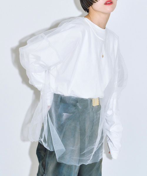 CITYSHOP（シティーショップ）の「[THE MOOD]チュール ロングTシャツ（Tシャツ/カットソー・レディース・ホワイト/ブラック・FREE）」の7枚目の写真