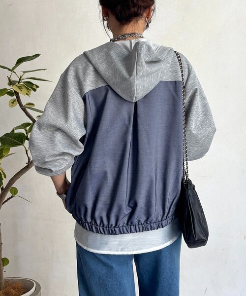 un dix cors（アンディコール）の「異素材バック切替パーカー（パーカー・レディース・ベージュ/ブラック/グレー・FREE）」の5枚目の写真