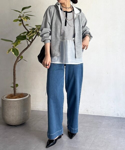 un dix cors（アンディコール）の「異素材バック切替パーカー（パーカー・レディース・ベージュ/ブラック/グレー・FREE）」の8枚目の写真