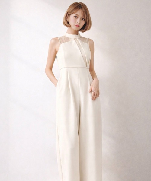 Dolce Fiora(ドルチェフィオラ)の「【オケージョン/結婚式】にさらっと着られるチュールドッキングオールインワン(つなぎ/オールインワン・レディース・アイボリー/ブラック・M)」の2枚目の写真