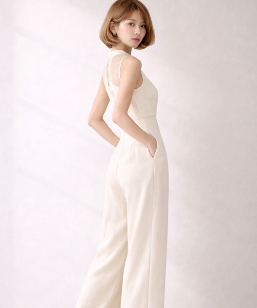 Dolce Fiora(ドルチェフィオラ)の「【オケージョン/結婚式】にさらっと着られるチュールドッキングオールインワン(つなぎ/オールインワン・レディース・アイボリー/ブラック・M)」の10枚目の写真