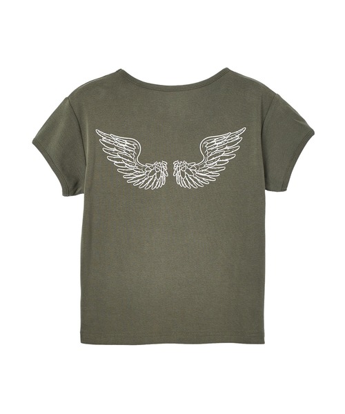 X-girl(エックスガール)の「FADED ANGEL WING S/S BABY TEE(Tシャツ/カットソー・レディース・ブラック/オリーブ/オレンジ・S/M)」の3枚目の写真