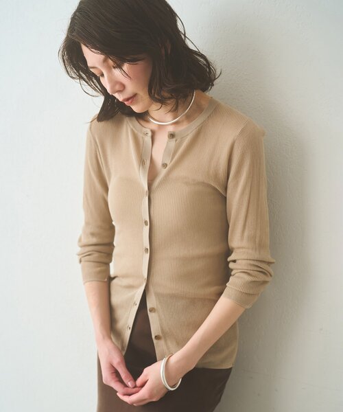 Whim Gazette（ウィムガゼット）の「シアーリブニットカーディガン（カーディガン/ボレロ・レディース・ベージュ/ブラック/レッド・FREE）」の6枚目の写真