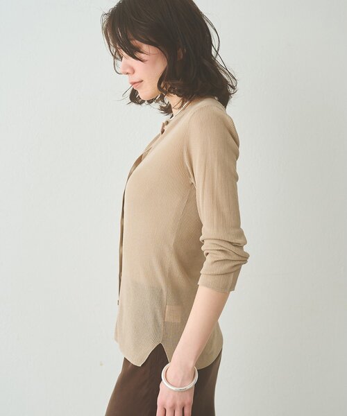 Whim Gazette（ウィムガゼット）の「シアーリブニットカーディガン（カーディガン/ボレロ・レディース・ベージュ/ブラック/レッド・FREE）」の7枚目の写真