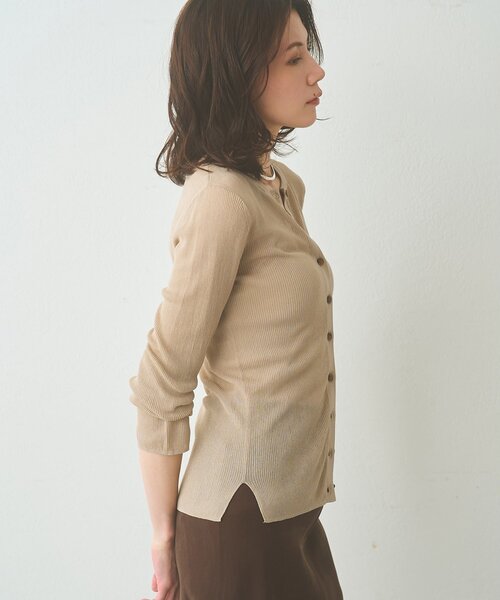 Whim Gazette（ウィムガゼット）の「シアーリブニットカーディガン（カーディガン/ボレロ・レディース・ベージュ/ブラック/レッド・FREE）」の9枚目の写真