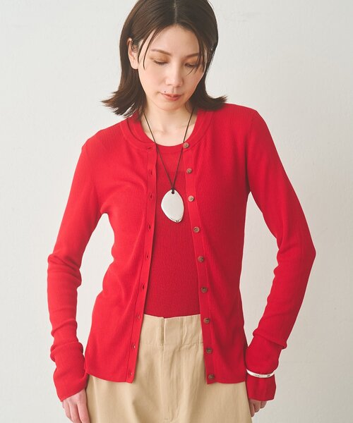 Whim Gazette（ウィムガゼット）の「シアーリブニットカーディガン（カーディガン/ボレロ・レディース・ベージュ/ブラック/レッド・FREE）」の12枚目の写真