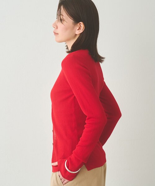 Whim Gazette（ウィムガゼット）の「シアーリブニットカーディガン（カーディガン/ボレロ・レディース・ベージュ/ブラック/レッド・FREE）」の13枚目の写真