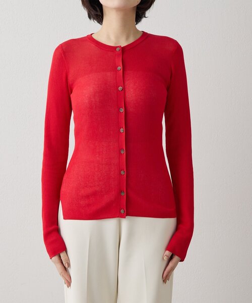 Whim Gazette（ウィムガゼット）の「シアーリブニットカーディガン（カーディガン/ボレロ・レディース・ベージュ/ブラック/レッド・FREE）」の20枚目の写真