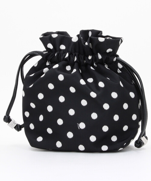 GANNI(ガニー)の「GANNI/ガニー Pouch Printed Nylon / B3010068 / ドット柄 ナイロン キンチャク ミニバッグ(ハンドバッグ・レディース・ブラック・ONE SIZE)」の3枚目の写真