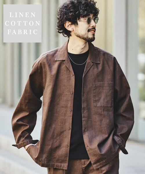 FREAK'S STORE（フリークスストア）の「LINEN COTTON OPEN COLLAR SHIRT/リネンコットン リラックスフィット オープンカラーシャツ【セットアップ対応】（シャツ/ブラウス・メンズ・ホワイト/チャコールグレー/ブラック/ベージュ/ダークブラウン/ブラウン・MEDIUM/LARGE）」の6枚目の写真
