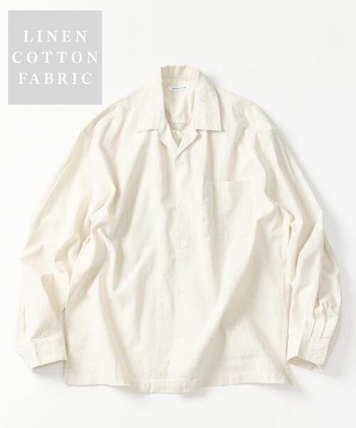 FREAK'S STORE（フリークスストア）の「LINEN COTTON OPEN COLLAR SHIRT/リネンコットン リラックスフィット オープンカラーシャツ【セットアップ対応】（シャツ/ブラウス・メンズ・ホワイト/チャコールグレー/ブラック/ベージュ/ダークブラウン/ブラウン・MEDIUM/LARGE）」の2枚目の写真
