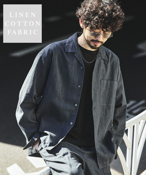 FREAK'S STORE（フリークスストア）の「LINEN COTTON OPEN COLLAR SHIRT/リネンコットン リラックスフィット オープンカラーシャツ【セットアップ対応】（シャツ/ブラウス・メンズ・ホワイト/チャコールグレー/ブラック/ベージュ/ダークブラウン/ブラウン・MEDIUM/LARGE）」の4枚目の写真