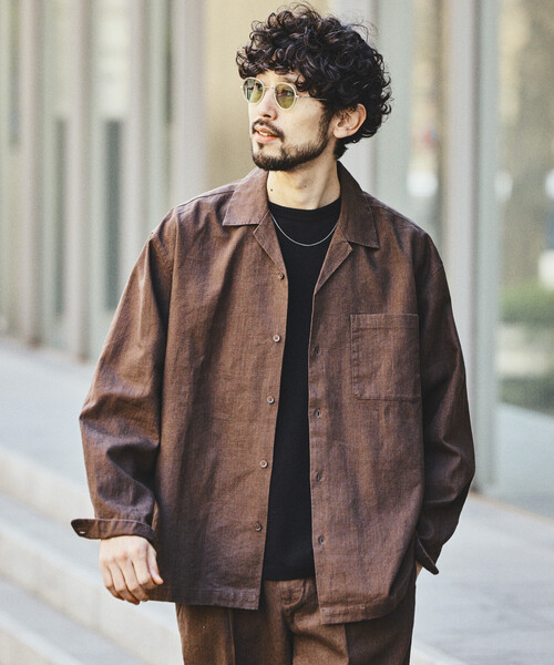 FREAK'S STORE（フリークスストア）の「LINEN COTTON OPEN COLLAR SHIRT/リネンコットン リラックスフィット オープンカラーシャツ【セットアップ対応】（シャツ/ブラウス・メンズ・ホワイト/チャコールグレー/ブラック/ベージュ/ダークブラウン/ブラウン・MEDIUM/LARGE）」の10枚目の写真