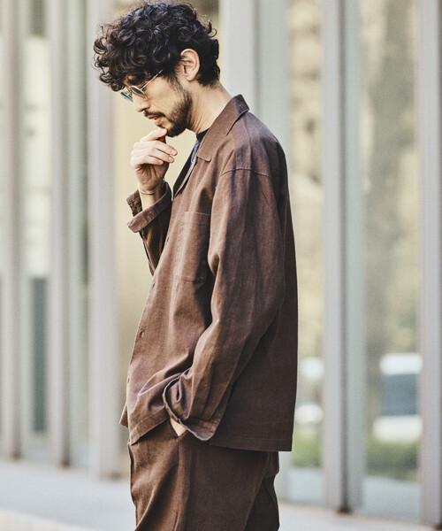 FREAK'S STORE（フリークスストア）の「LINEN COTTON OPEN COLLAR SHIRT/リネンコットン リラックスフィット オープンカラーシャツ【セットアップ対応】（シャツ/ブラウス・メンズ・ホワイト/チャコールグレー/ブラック/ベージュ/ダークブラウン/ブラウン・MEDIUM/LARGE）」の12枚目の写真