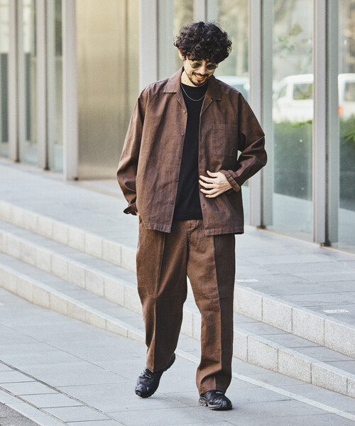 FREAK'S STORE(フリークスストア)の「LINEN COTTON OPEN COLLAR SHIRT/リネンコットン リラックスフィット オープンカラーシャツ【セットアップ対応】(シャツ/ブラウス・メンズ・ホワイト/チャコールグレー/ブラック/ベージュ/ダークブラウン/ブラウン・MEDIUM/LARGE)」の21枚目の写真