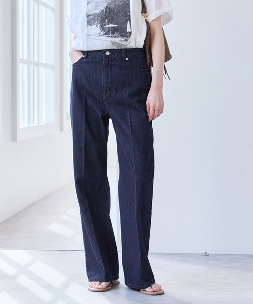 U by SPICK&SPAN(ユーバイスピックアンドスパン)の「ハイライズストレートデニム(デニムパンツ・レディース・ブルー/ネイビー・36/38)」の1枚目の写真