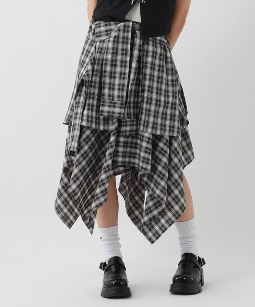 repipi armario(レピピ アルマリオ)の「チェックシャツレイヤー風スカート(スカート・キッズ・レッド/ブルー/ブラック・SMALL/MEDIUM/LARGE)」の1枚目の写真