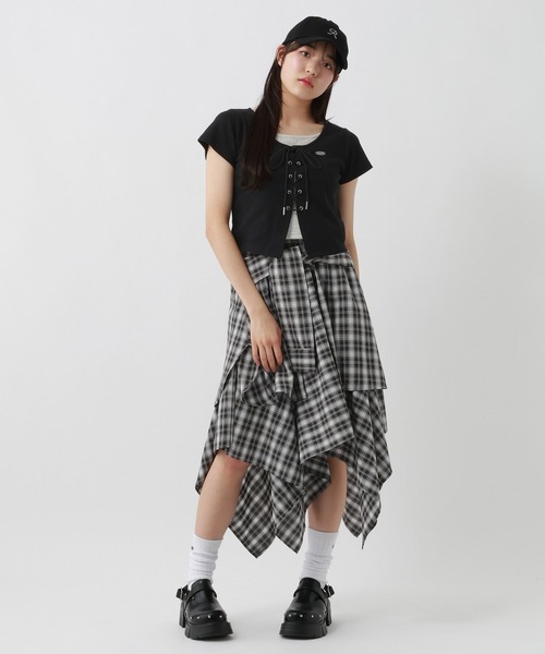 repipi armario(レピピ アルマリオ)の「チェックシャツレイヤー風スカート(スカート・キッズ・レッド/ブルー/ブラック・SMALL/MEDIUM/LARGE)」の4枚目の写真