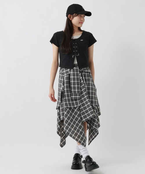 repipi armario(レピピ アルマリオ)の「チェックシャツレイヤー風スカート(スカート・キッズ・レッド/ブルー/ブラック・SMALL/MEDIUM/LARGE)」の5枚目の写真