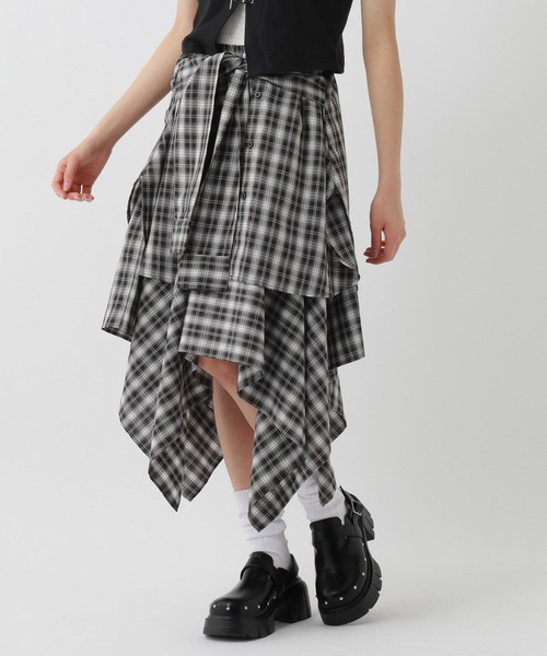 repipi armario(レピピ アルマリオ)の「チェックシャツレイヤー風スカート(スカート・キッズ・レッド/ブルー/ブラック・SMALL/MEDIUM/LARGE)」の6枚目の写真
