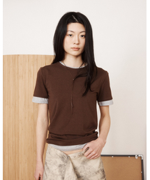 MIYHOO（ミワイフー）の「ツートンレイヤースリムTシャツ（ブラウン-グレー）（Tシャツ/カットソー）」
