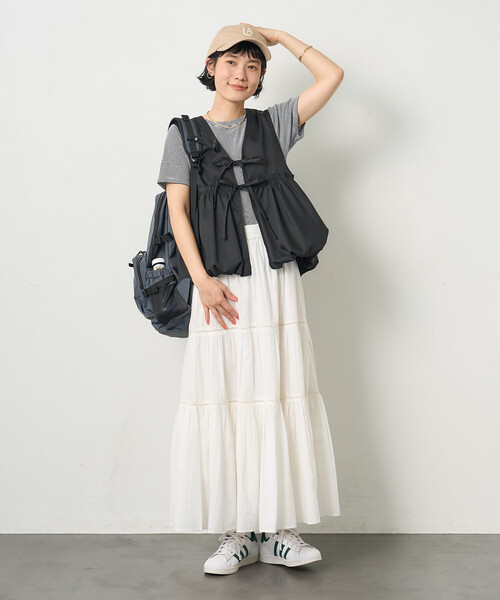 FREAK'S STORE（フリークスストア）の「RED KAP × FREAK'S STORE/レッドキャップ 別注裾バルーン リボンベスト（ベスト・レディース・ベージュ/ネイビー/ブラック・ﾌﾘ-）」の4枚目の写真