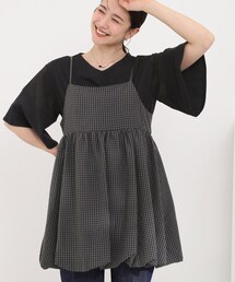 SHOO・LA・RUE | 【洗濯機可/体型カバー/S-LL】後ろ姿も抜かりない ギンガムチェック柄バルーンキャミチュニック(チュニック)