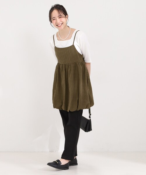 SHOO・LA・RUE（シューラルー）の「【洗濯機可/体型カバー/S-LL】後ろ姿も抜かりない ギンガムチェック柄バルーンキャミチュニック（チュニック・レディース・チャコールグレー/ブラウン系2・04/03/02/01）」の9枚目の写真