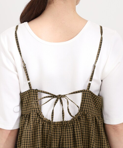 SHOO・LA・RUE（シューラルー）の「【洗濯機可/体型カバー/S-LL】後ろ姿も抜かりない ギンガムチェック柄バルーンキャミチュニック（チュニック・レディース・チャコールグレー/ブラウン系2・04/03/02/01）」の16枚目の写真