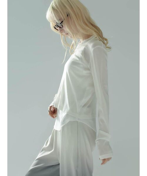 :ETHROF（イーサオブ）の「SHEER LAYERED LIKE TOPS（Tシャツ/カットソー・レディース・オフホワイト/ブラック・FREE）」の12枚目の写真