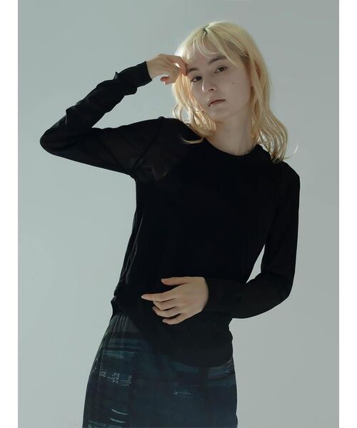 :ETHROF（イーサオブ）の「SHEER LAYERED LIKE TOPS（Tシャツ/カットソー・レディース・オフホワイト/ブラック・FREE）」の13枚目の写真