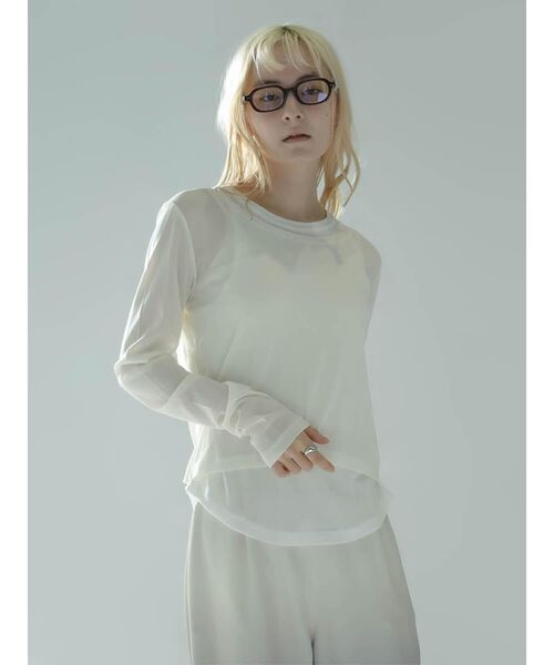 :ETHROF（イーサオブ）の「SHEER LAYERED LIKE TOPS（Tシャツ/カットソー・レディース・オフホワイト/ブラック・FREE）」の14枚目の写真