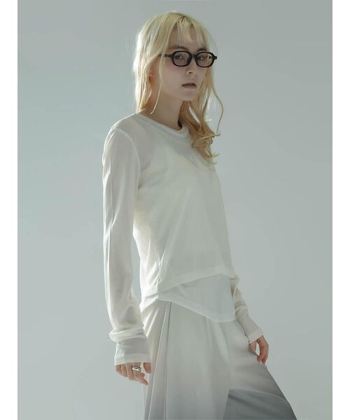:ETHROF（イーサオブ）の「SHEER LAYERED LIKE TOPS（Tシャツ/カットソー・レディース・オフホワイト/ブラック・FREE）」の15枚目の写真
