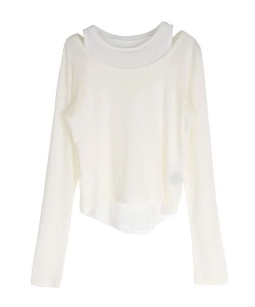 :ETHROF（イーサオブ）の「SHEER LAYERED LIKE TOPS（Tシャツ/カットソー・レディース・オフホワイト/ブラック・FREE）」の3枚目の写真